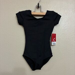 Capezio Kids Team Dance Performance Black Short Sleeves Leotard Size Small